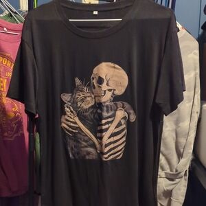 Black Skeleton Cat Graphic Tee